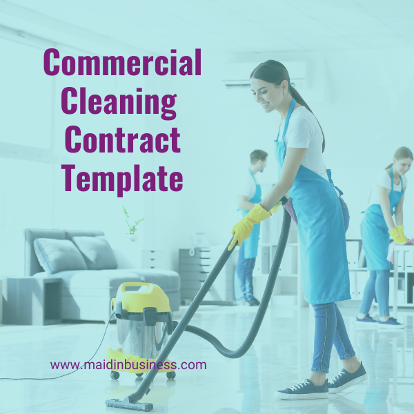 Maid In Business shop. Done for you template commercial terms of business.Turquoise background with purple writing and an image of a contract - from the Maid In Business website